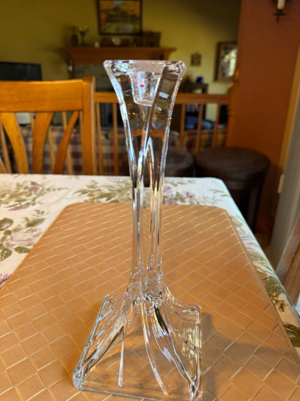Pair of Delomb Toscany Tall Lead Crystal Clear Candlestick Holders 10